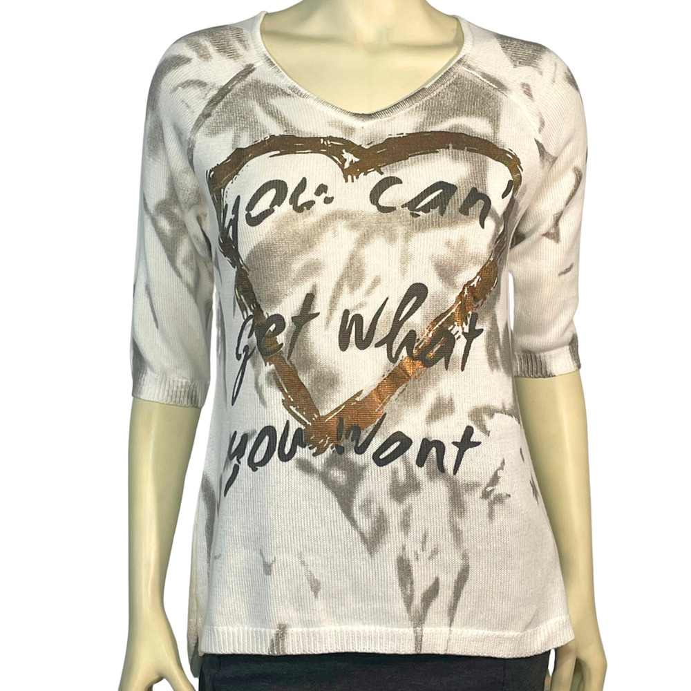 3-FOR-$30 Knit Sweater Sz S The Stones "You Can't Get What You Want" Gold Heart